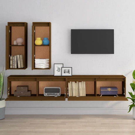 Tv Cabinets 4 Pcs Solid Wood Pine