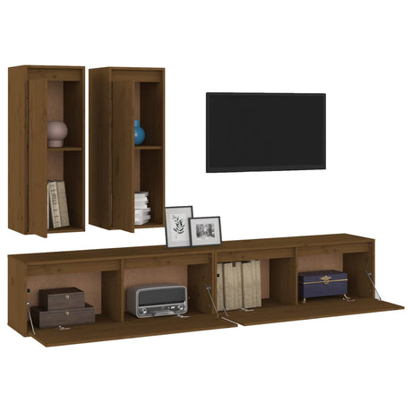 Tv Cabinets 4 Pcs Solid Wood Pine