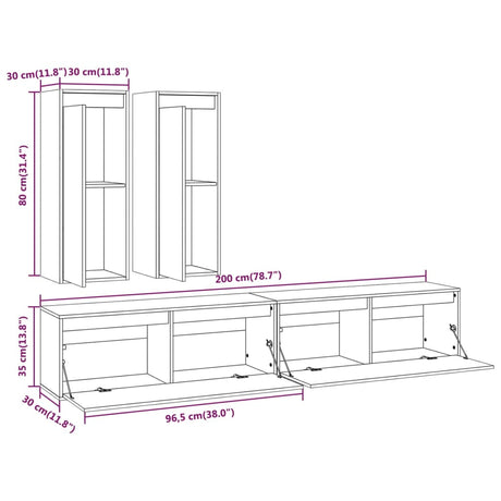 Tv Cabinets 4 Pcs Solid Wood Pine