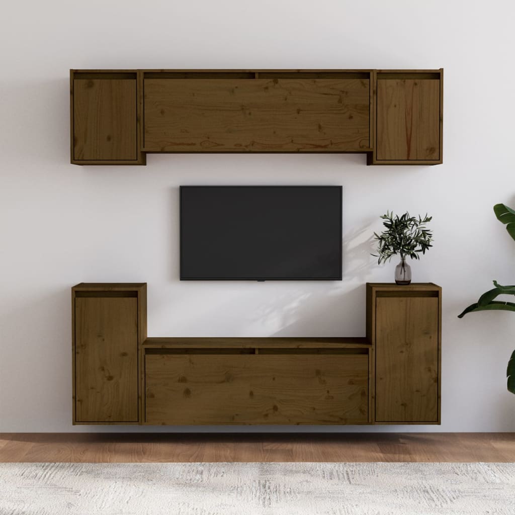 Tv Cabinets 6 Pcs Solid Wood Pine