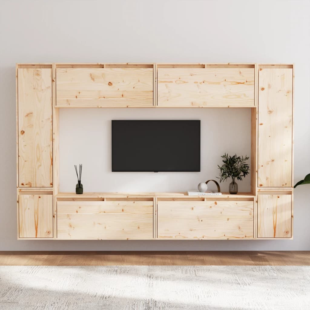 Tv Cabinets 8 Pcs Solid Wood Pine