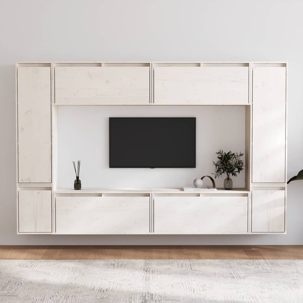 Tv Cabinets 8 Pcs Solid Wood Pine