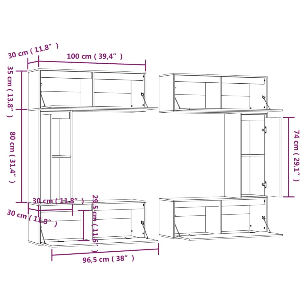 Tv Cabinets 6 Pcs Solid Wood Pine