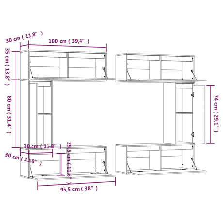 Tv Cabinets 6 Pcs Solid Wood Pine