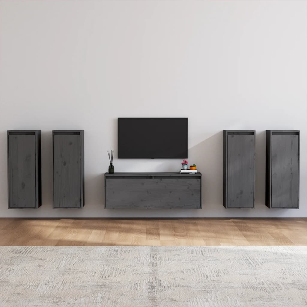 Tv Cabinets 5 Pcs Solid Wood Pine