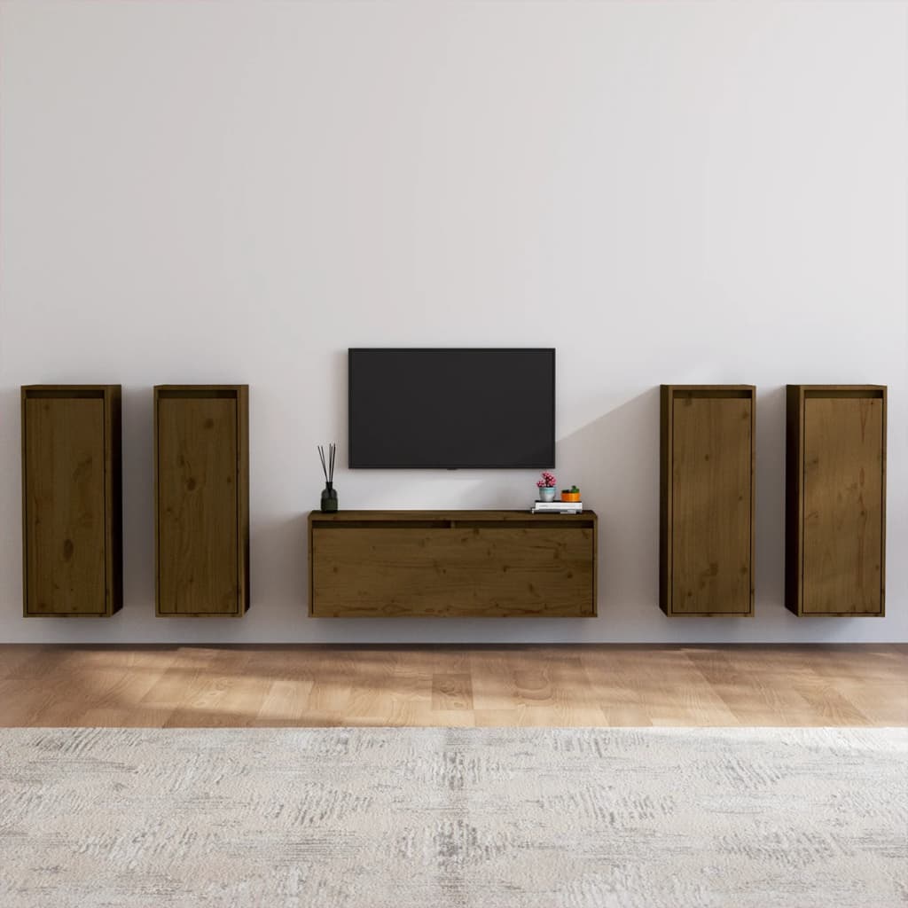 Tv Cabinets 5 Pcs Solid Wood Pine