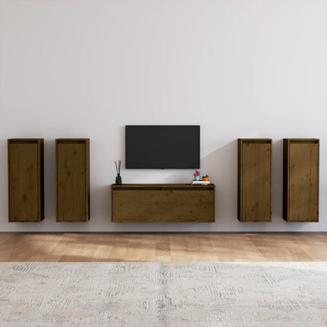 Tv Cabinets 5 Pcs Solid Wood Pine