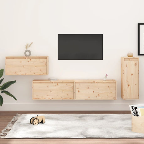 Tv Cabinets 4 Pcs Solid Wood Pine