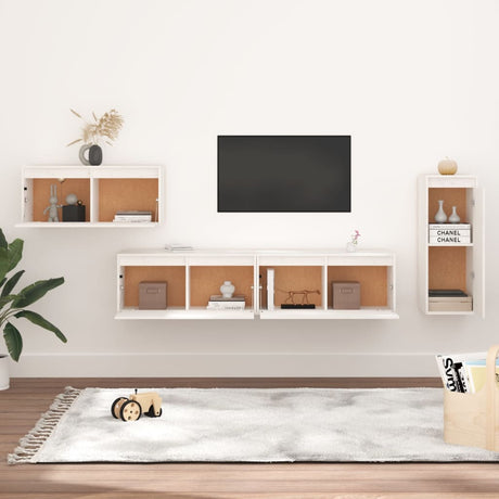 Tv Cabinets 4 Pcs Solid Wood Pine
