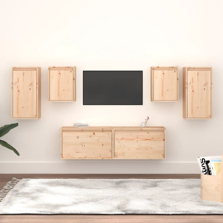 Tv Cabinets 6 Pcs Solid Wood Pine