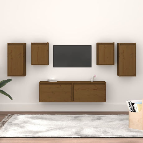 Tv Cabinets 6 Pcs Solid Wood Pine