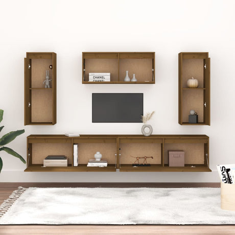 Tv Cabinets 5 Pcs Solid Wood Pine