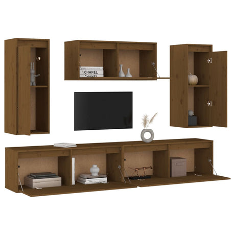 Tv Cabinets 5 Pcs Solid Wood Pine