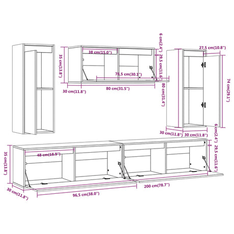 Tv Cabinets 5 Pcs Solid Wood Pine