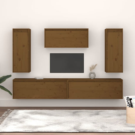Tv Cabinets 5 Pcs Solid Wood Pine