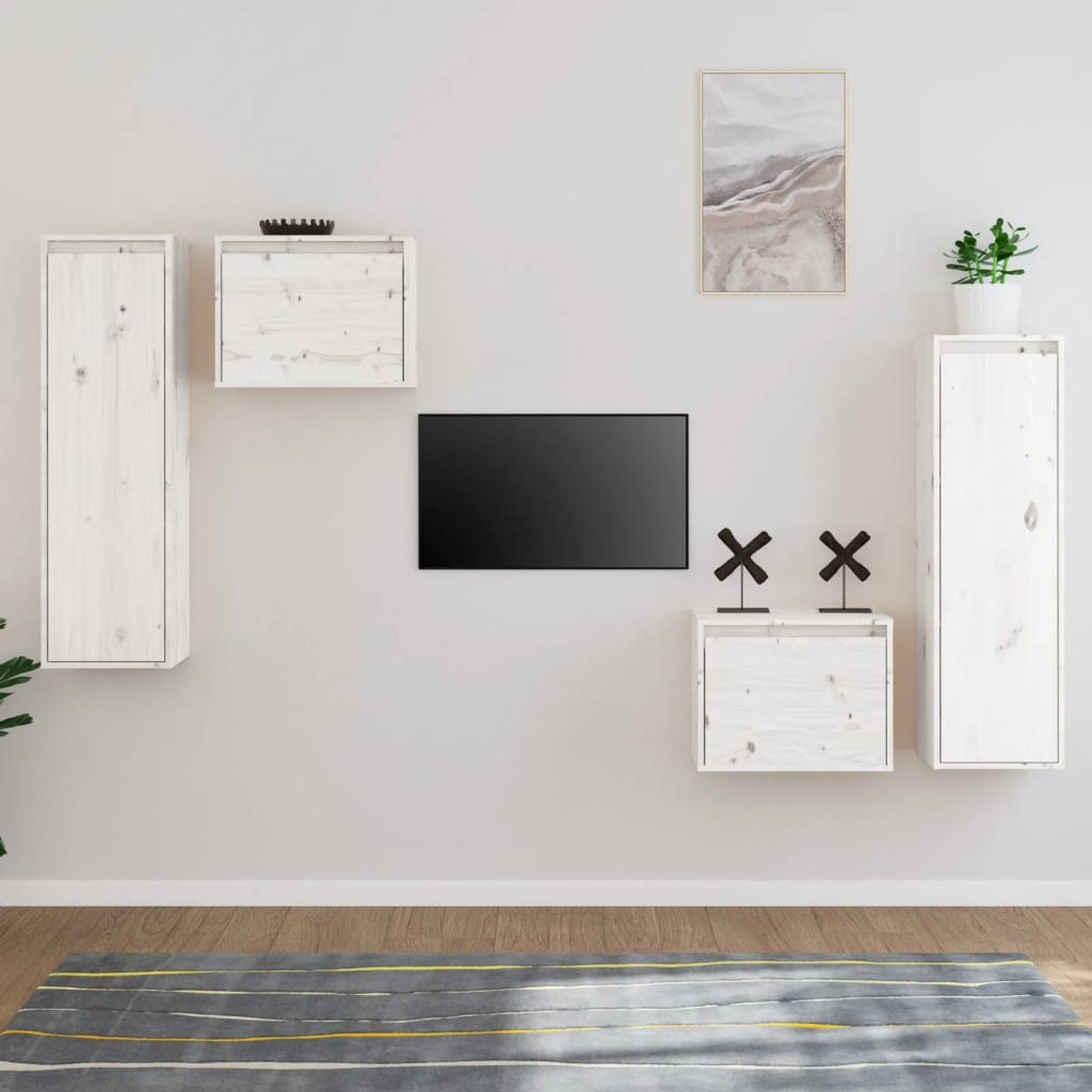 Tv Cabinets 4 Pcs Solid Wood Pine