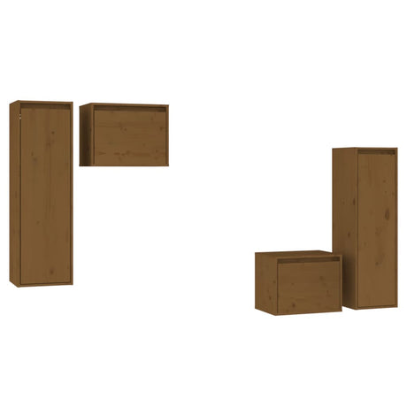 Tv Cabinets 4 Pcs Solid Wood Pine
