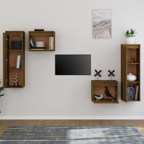Tv Cabinets 4 Pcs Solid Wood Pine
