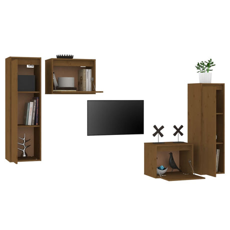 Tv Cabinets 4 Pcs Solid Wood Pine