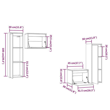 Tv Cabinets 4 Pcs Solid Wood Pine