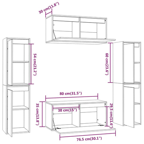 Tv Cabinets 6 Pcs Solid Wood Pine