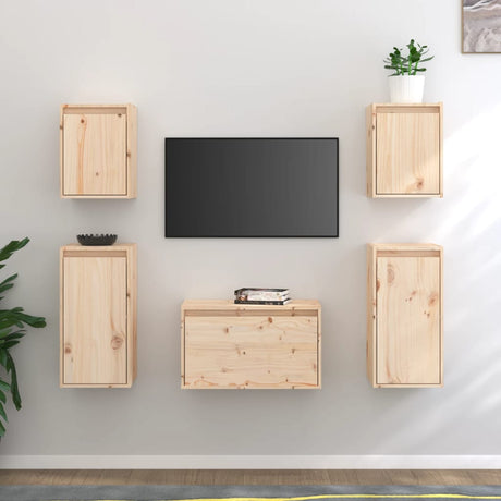 Tv Cabinets 5 Pcs Solid Wood Pine