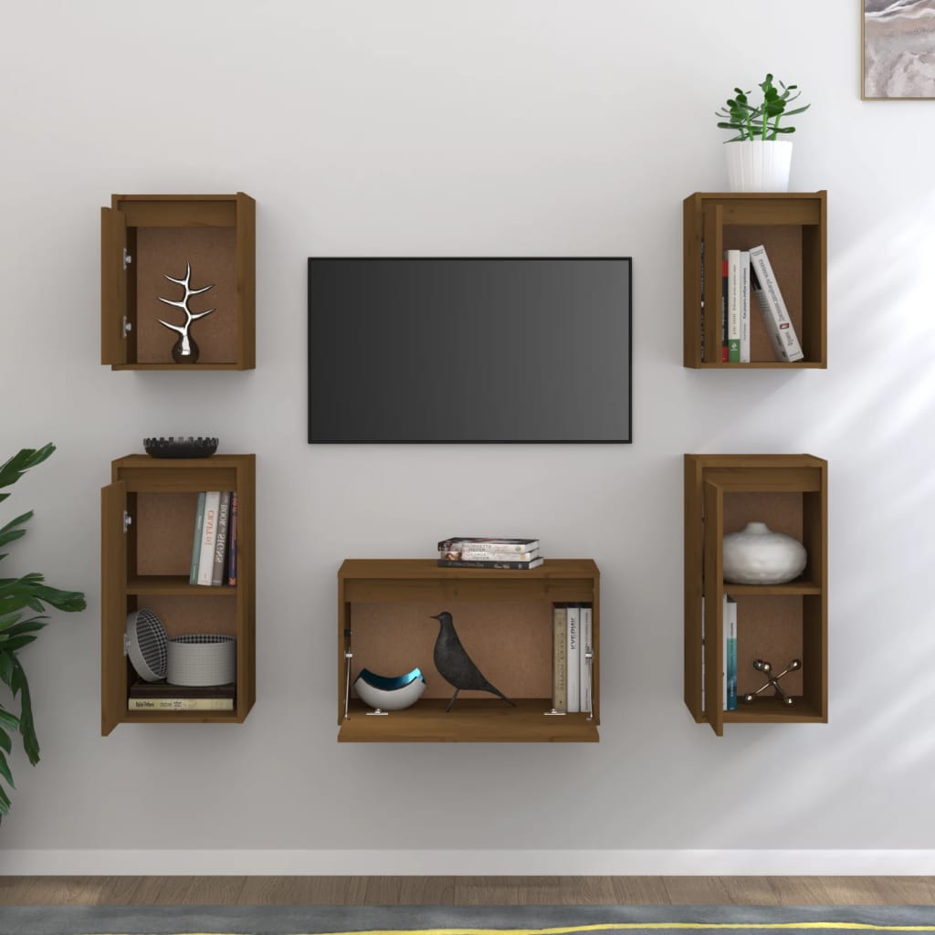 Tv Cabinets 5 Pcs Solid Wood Pine