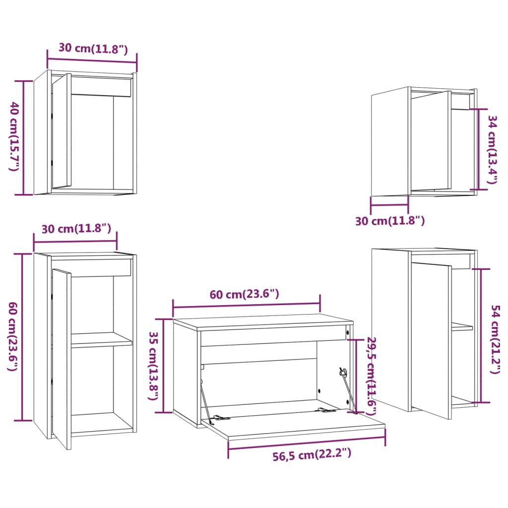 Tv Cabinets 5 Pcs Solid Wood Pine