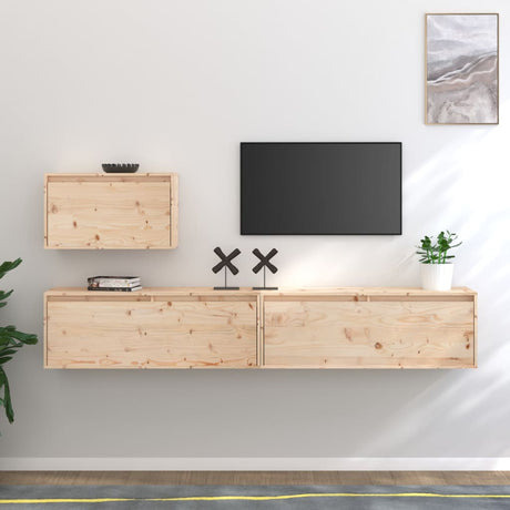 Tv Cabinets 3 Pcs Solid Wood Pine