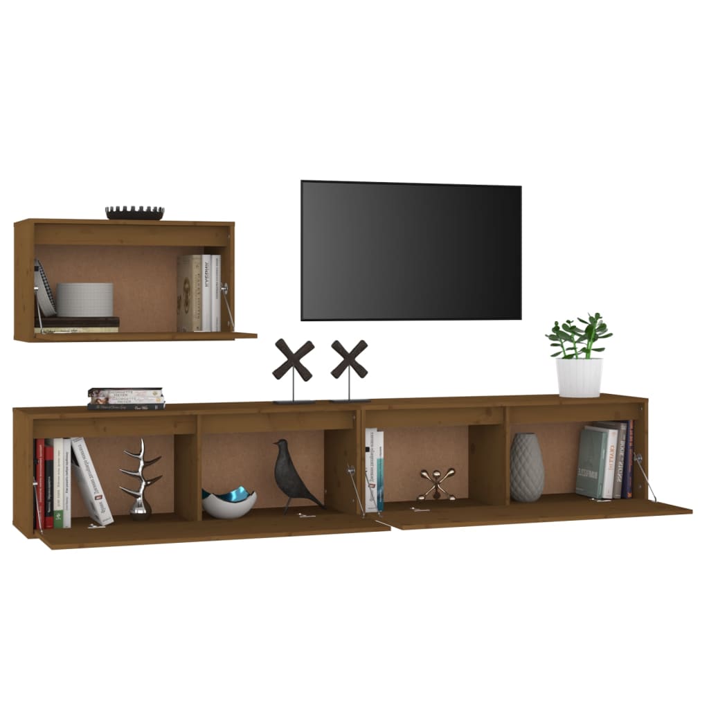 Tv Cabinets 3 Pcs Solid Wood Pine