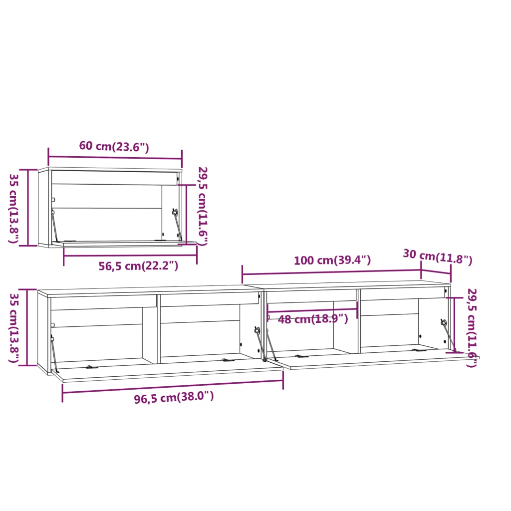 Tv Cabinets 3 Pcs Solid Wood Pine