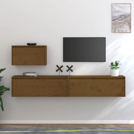 Tv Cabinets 3 Pcs Solid Wood Pine