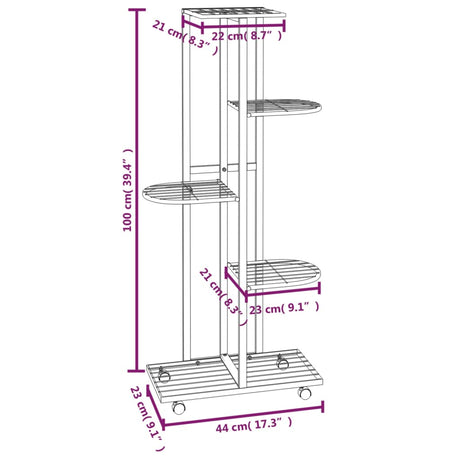 5-Floor Flower Stand With Wheels 44X23X100 Cm Iron