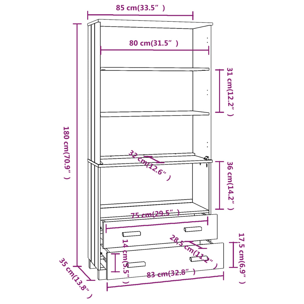 Highboard Hamar Solid Wood Pine