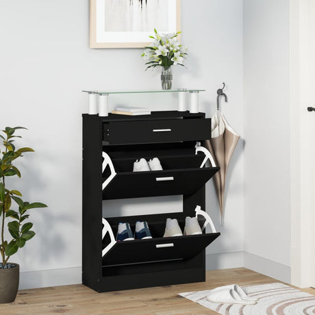 Shoe Cabinet With A Drawer And A Top Glass Shelf Wood
