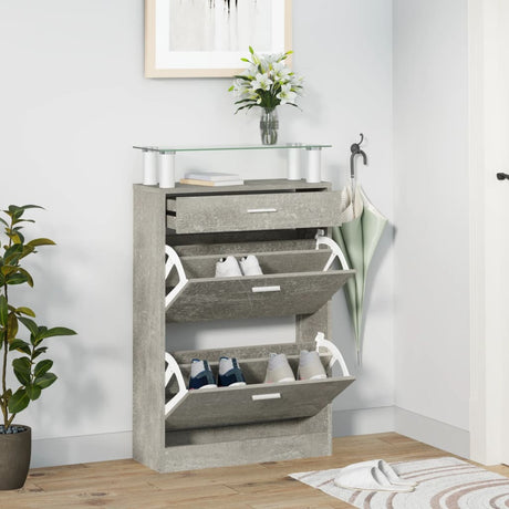 Shoe Cabinet With A Drawer And A Top Glass Shelf Wood