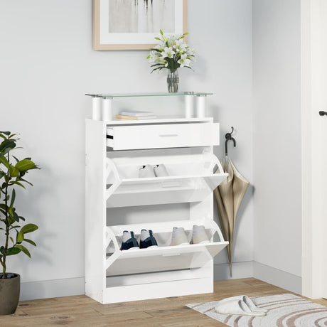 Shoe Cabinet With A Drawer And A Top Glass Shelf Wood
