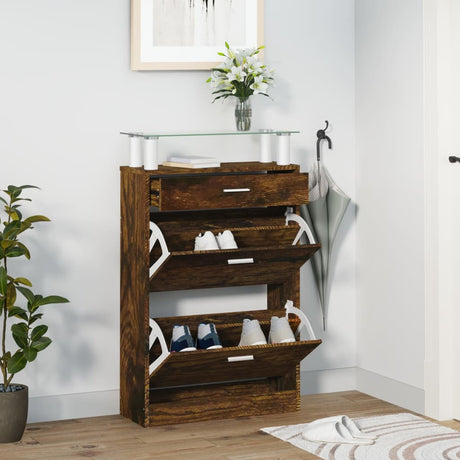 Shoe Cabinet With A Drawer And A Top Glass Shelf Wood