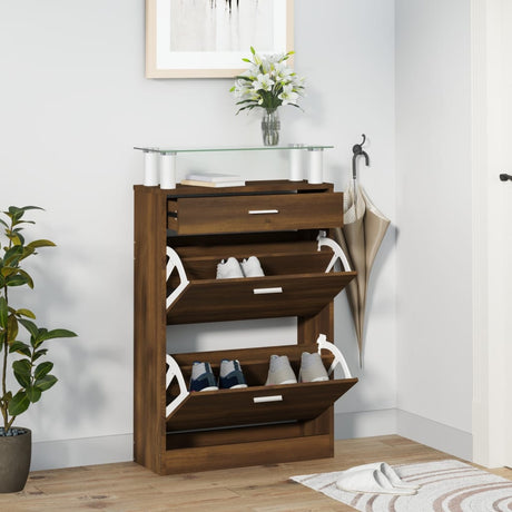Shoe Cabinet With A Drawer And A Top Glass Shelf Wood