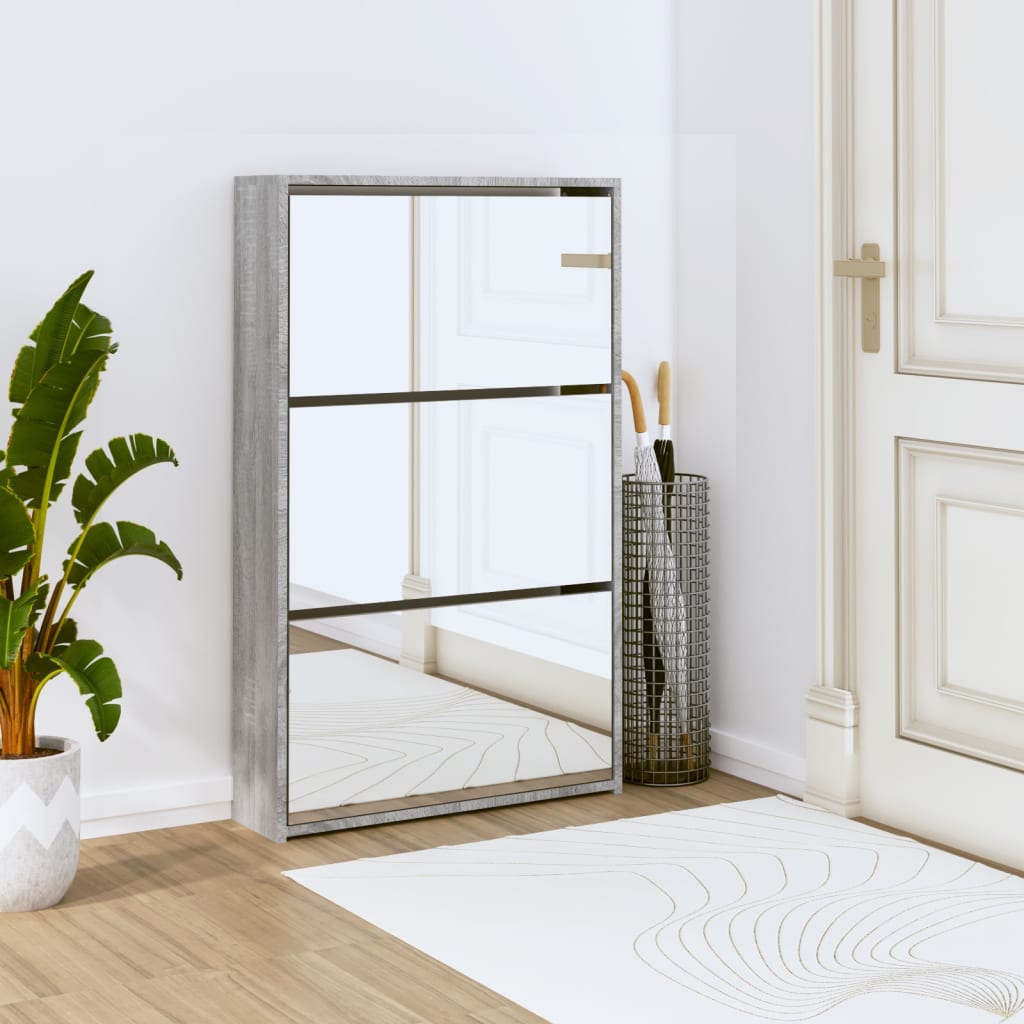 Shoe Cabinet With Mirror 2-Layer 63X17X