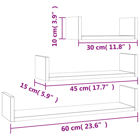 Wall Display Shelves 3 Pcs Engineered Wood