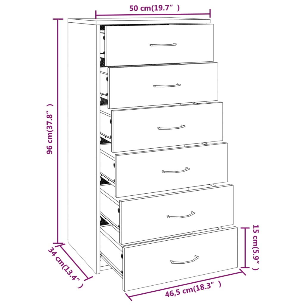 Sideboard With 6 Drawers 50X34X96 Cm Engineered Wood