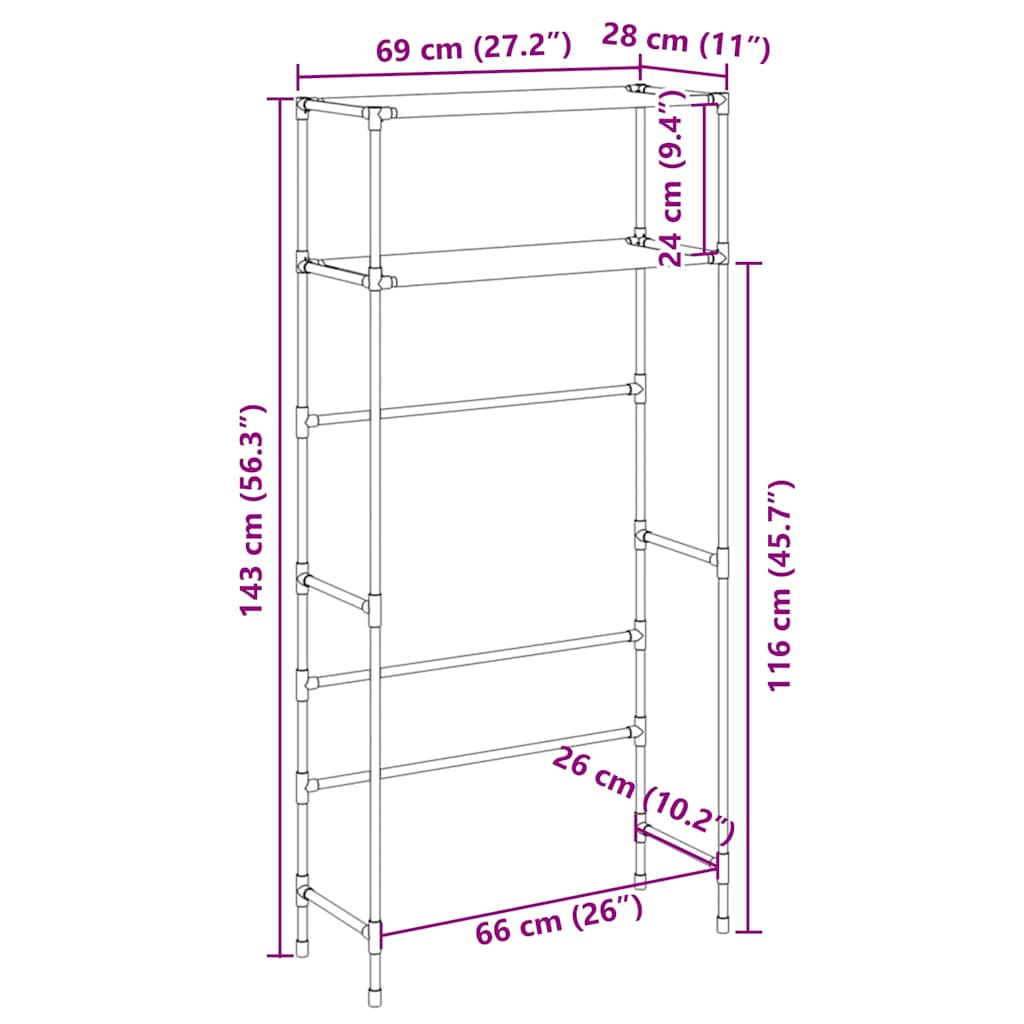2-Tier Storage Rack Over Washing Machine 69X28X143 Cm Iron