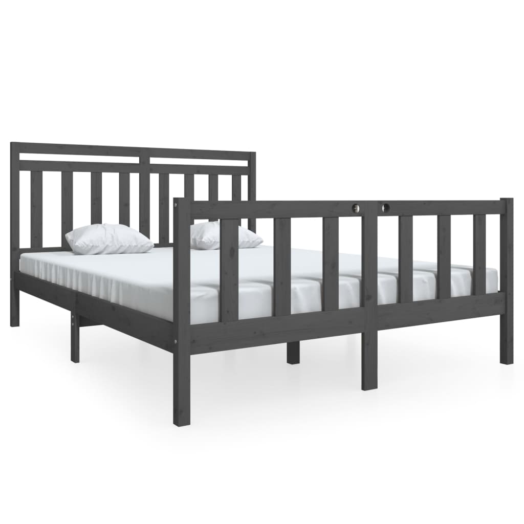 Bed Frame without Mattress Grey King Size Solid Wood