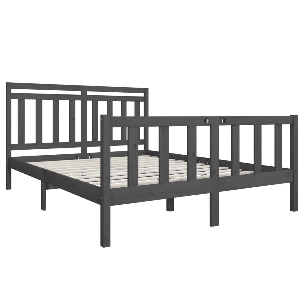 Bed Frame without Mattress Grey King Size Solid Wood