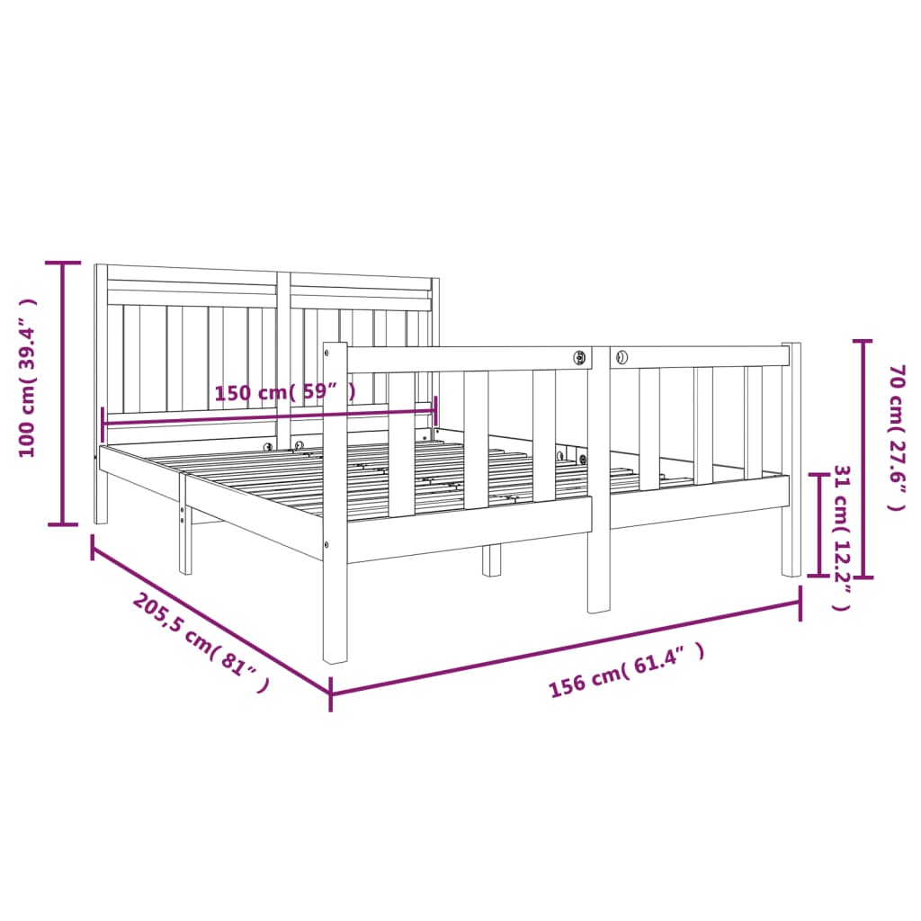 Bed Frame without Mattress Grey King Size Solid Wood