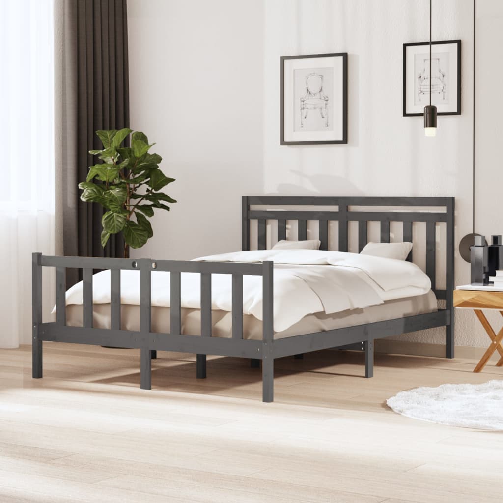 Bed Frame without Mattress Grey King Size Solid Wood