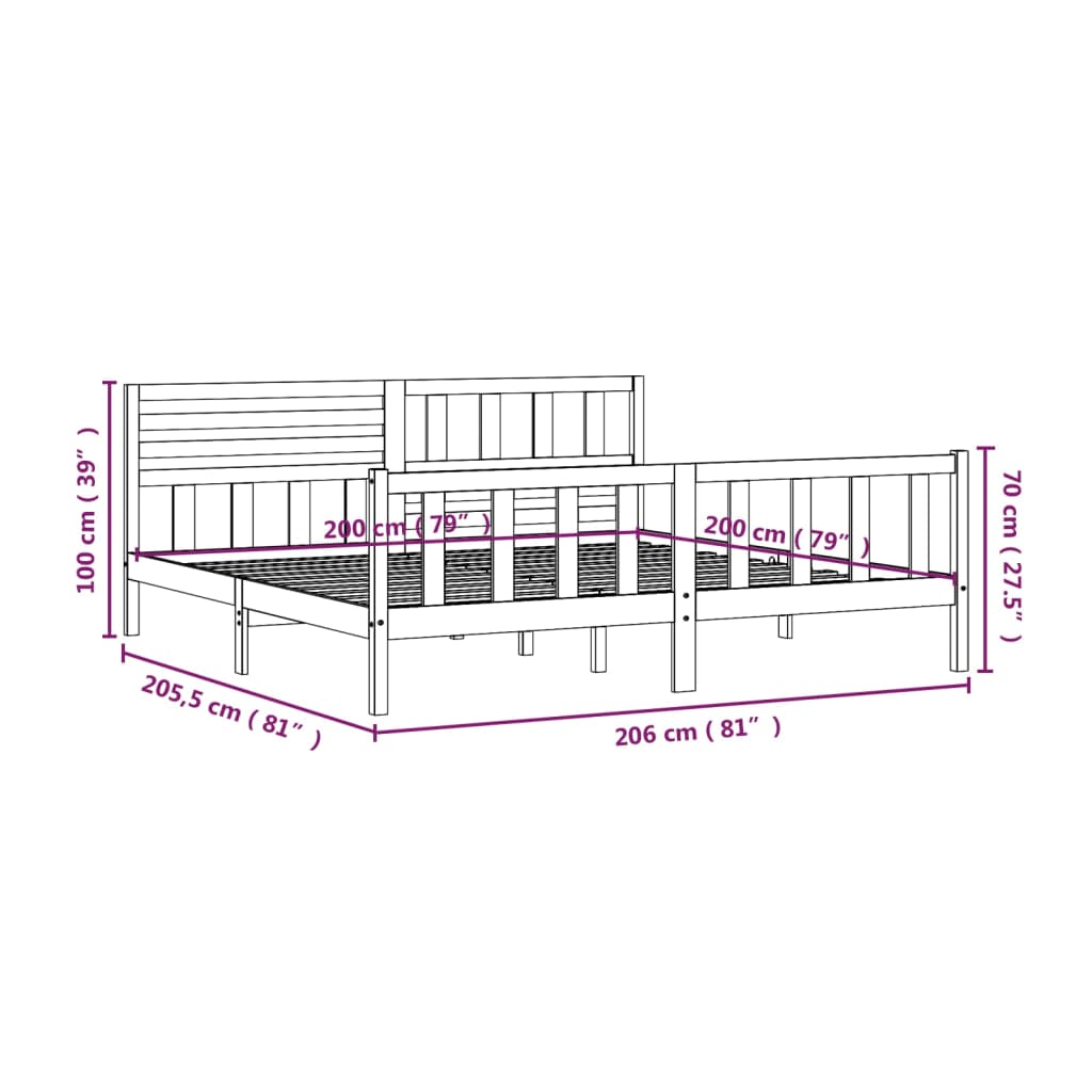 3101174  Bed Frame Without Mattress Solid Wood (810103+814165)