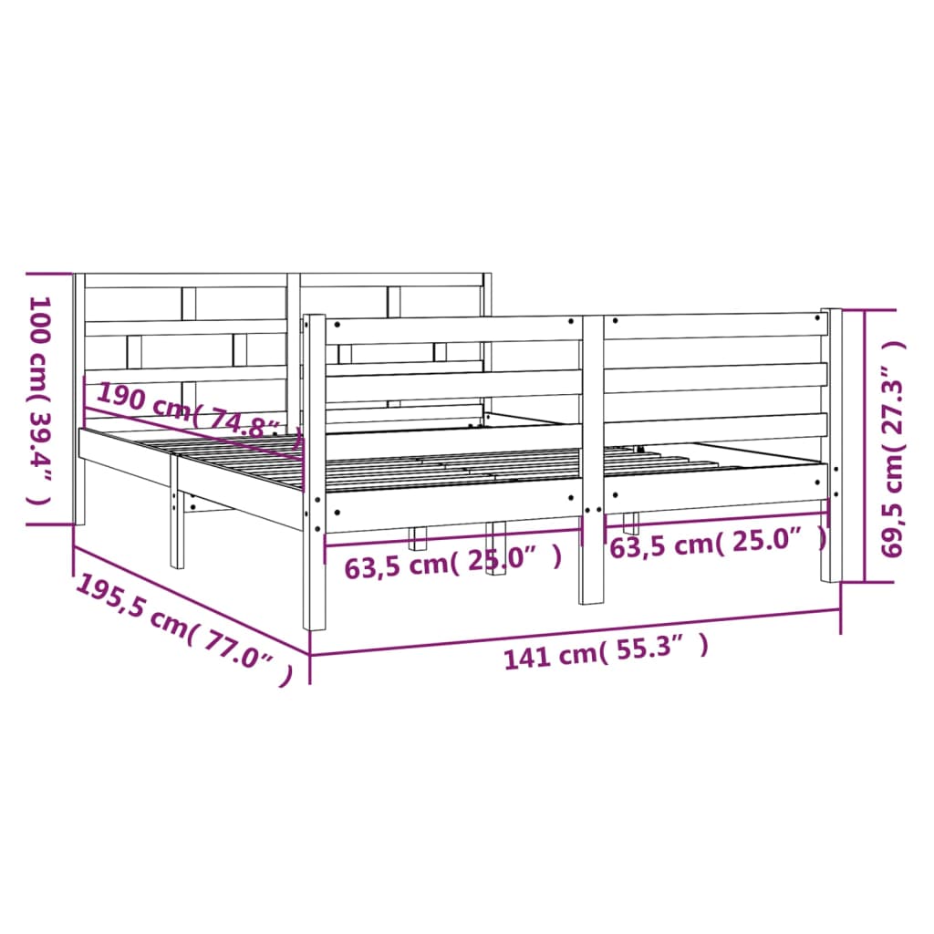 Bed Frame Without Mattress Double Solid Wood