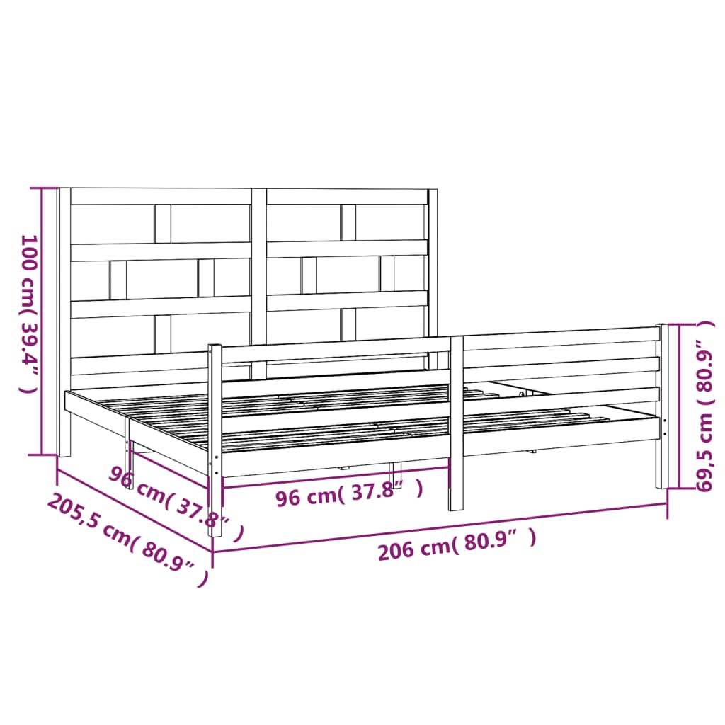 3101304 vidaXL Bed Frame without Mattress White Solid Wood 200x200 cm (810451+814215)